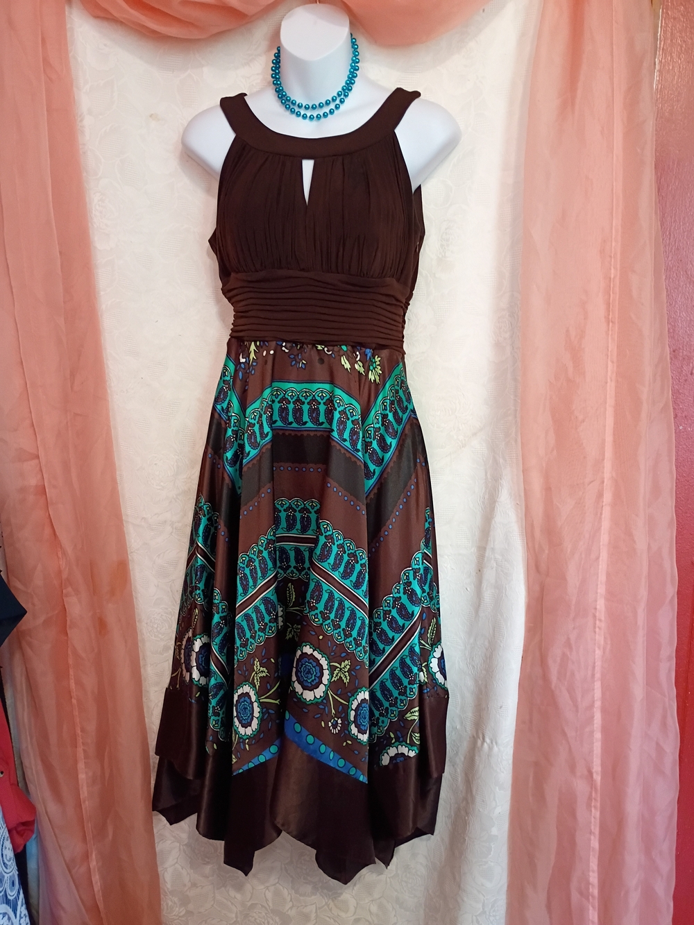 🛍️ BUNDLE ONLY🛍️Signature by Sangria Brown and Teal Printed Midi Dress